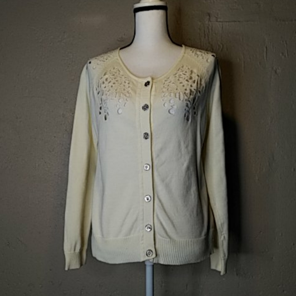 Peck & Peck Cream Cardigan Cut Out Design Sz M